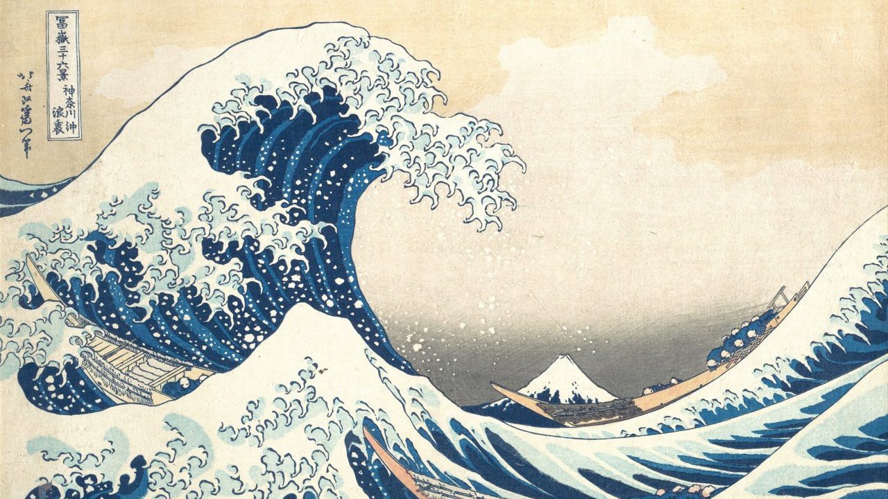 Imagen del grabado ukiyo-e. La gran ola de Kanagawa de Katsushika Hokusai.